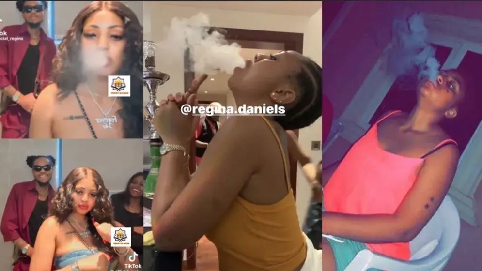 Clips of Regina Daniels smoking heavily surfaced following substance allegation by husband Ned Nwoko